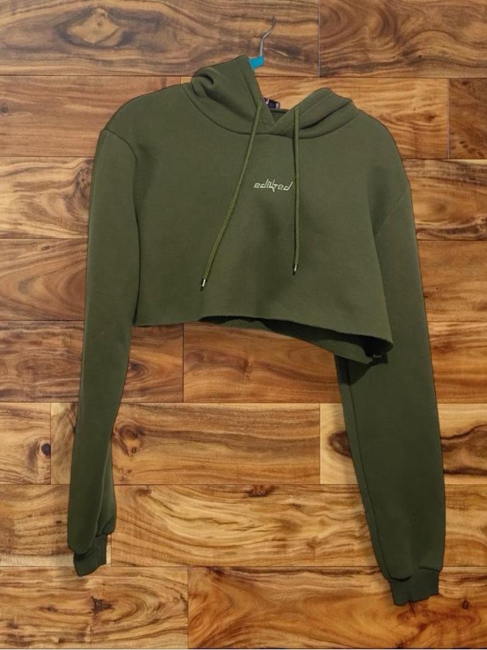 Edikted Olive Green Cropped Hoodie